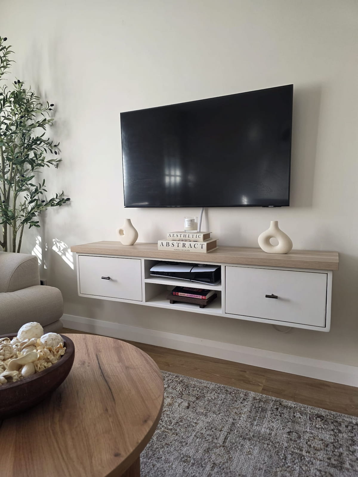 Handmade floating TV cabinet